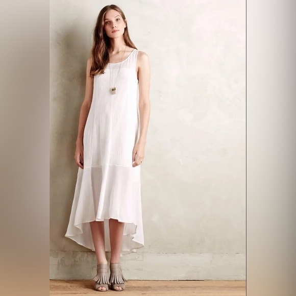 DRESS Anthropologie LEIFSDOTTIR Cloud Breezy Maxi Dress White Sheer Midi Dress - Picture 1 of 10